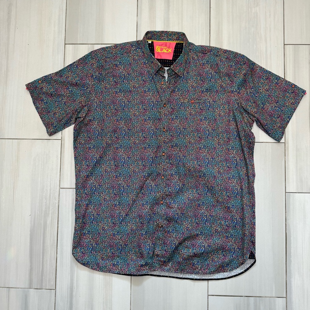 Westport Black Big Tall 3XLT Button Shirt Multicolor On Black Colorful Design
